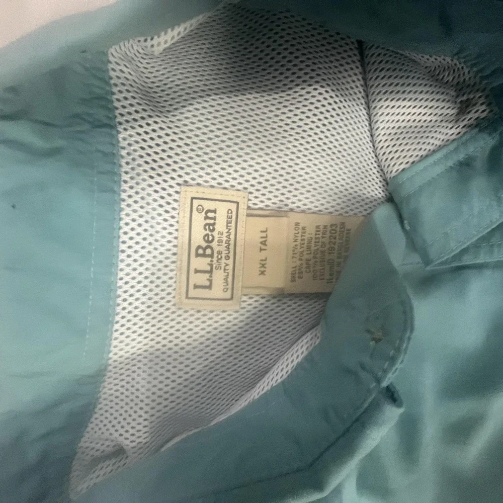 L.L. Bean Shirt Mens 2XLT‎ Blue Snap Front Vented Fishing Button Down Nylon
